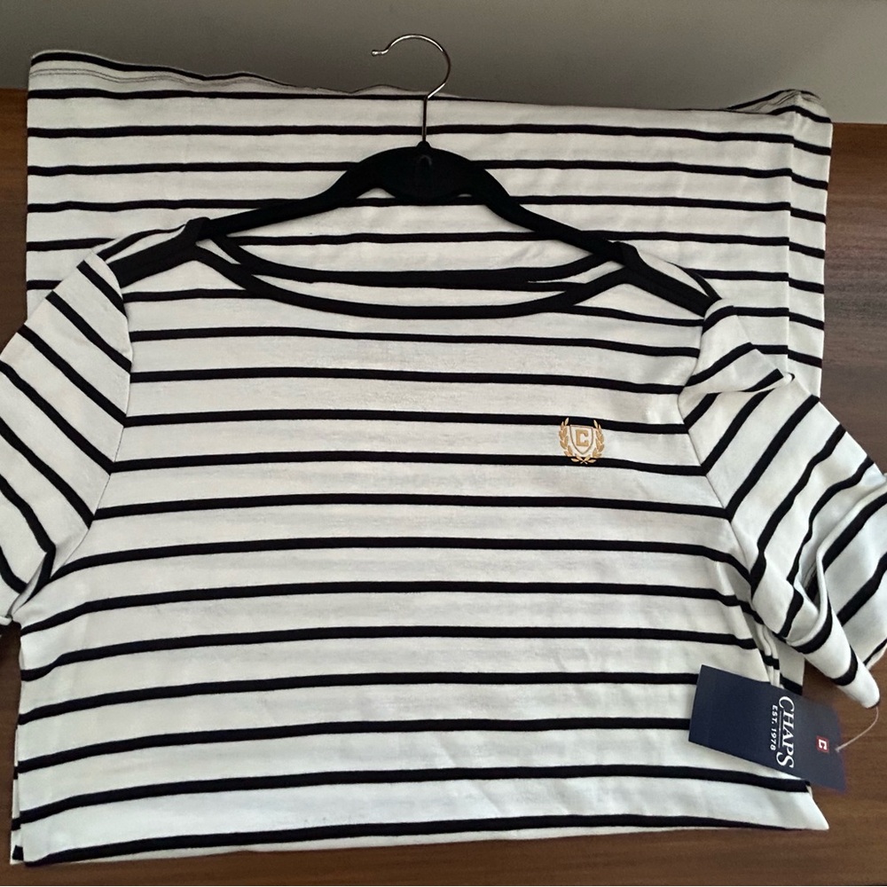 CHAPS White and Black Striped T-shirt Dress - NWT - Size L